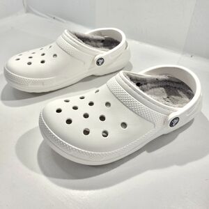 CROCS CLASSIC LINED CLOG WHITE/GREY M5/W7 #203591 A6